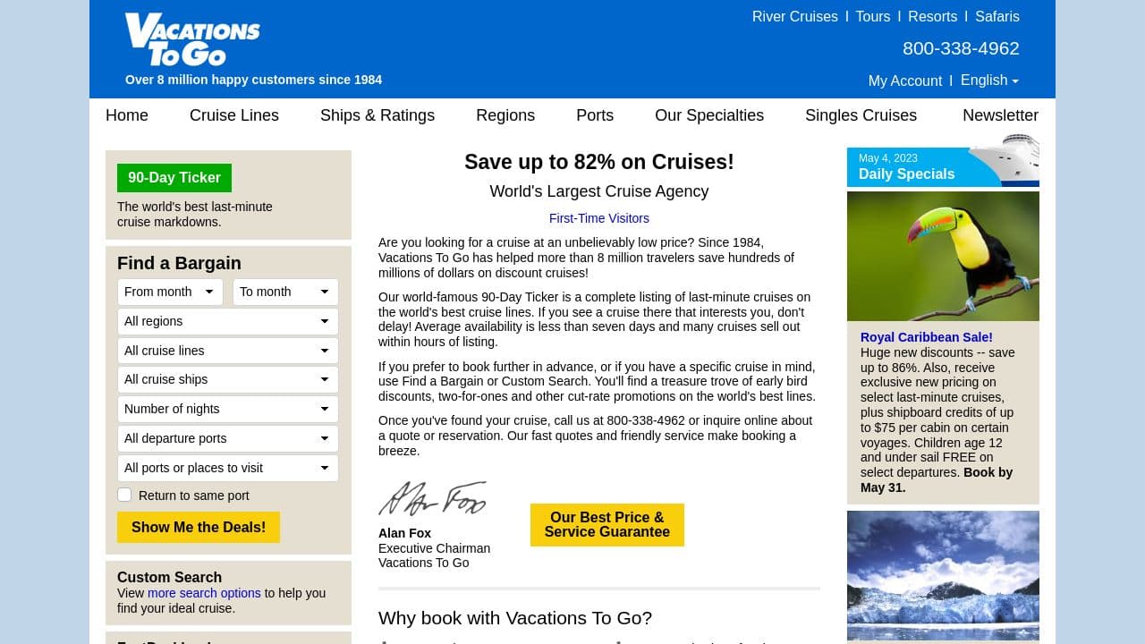 Vacations To Go website screenshot