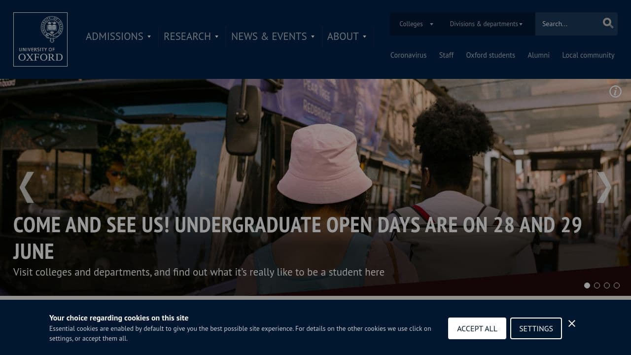 Jesus College Oxford website screenshot