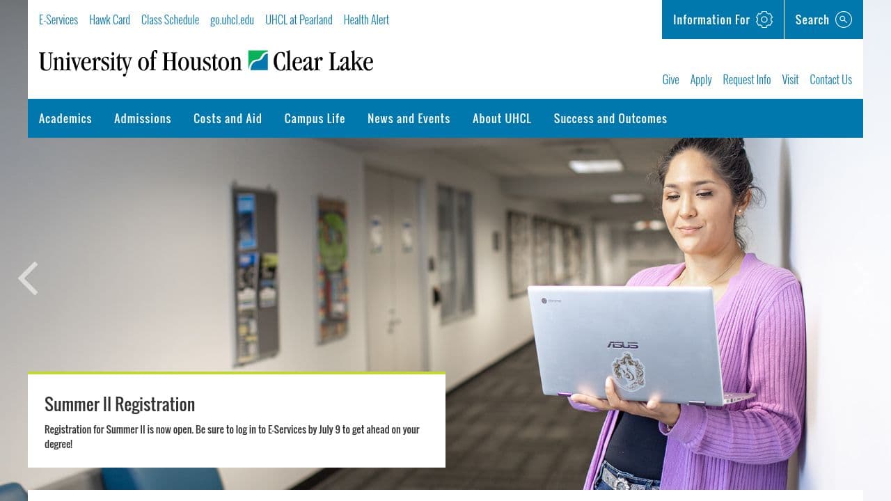 University of Houston-Clear Lake website screenshot