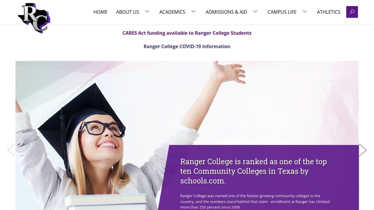 Ranger College website screenshot