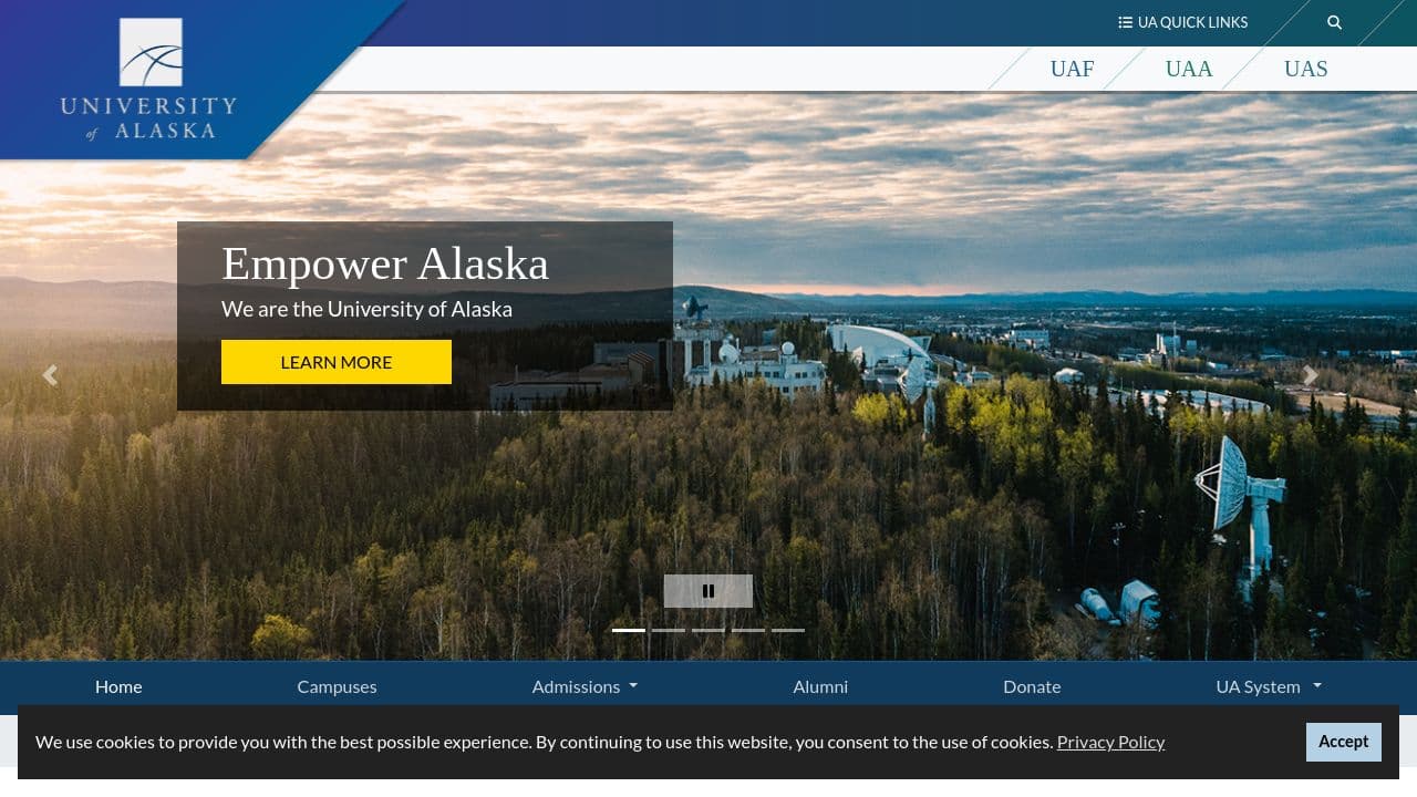 University of Alaska Anchorage website screenshot