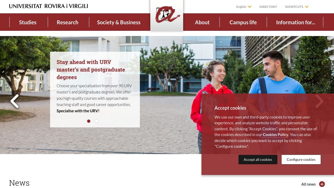 universitat rovira i virgili website screenshot