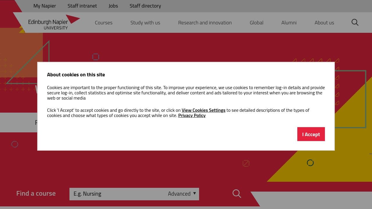 Edinburgh Napier University website screenshot
