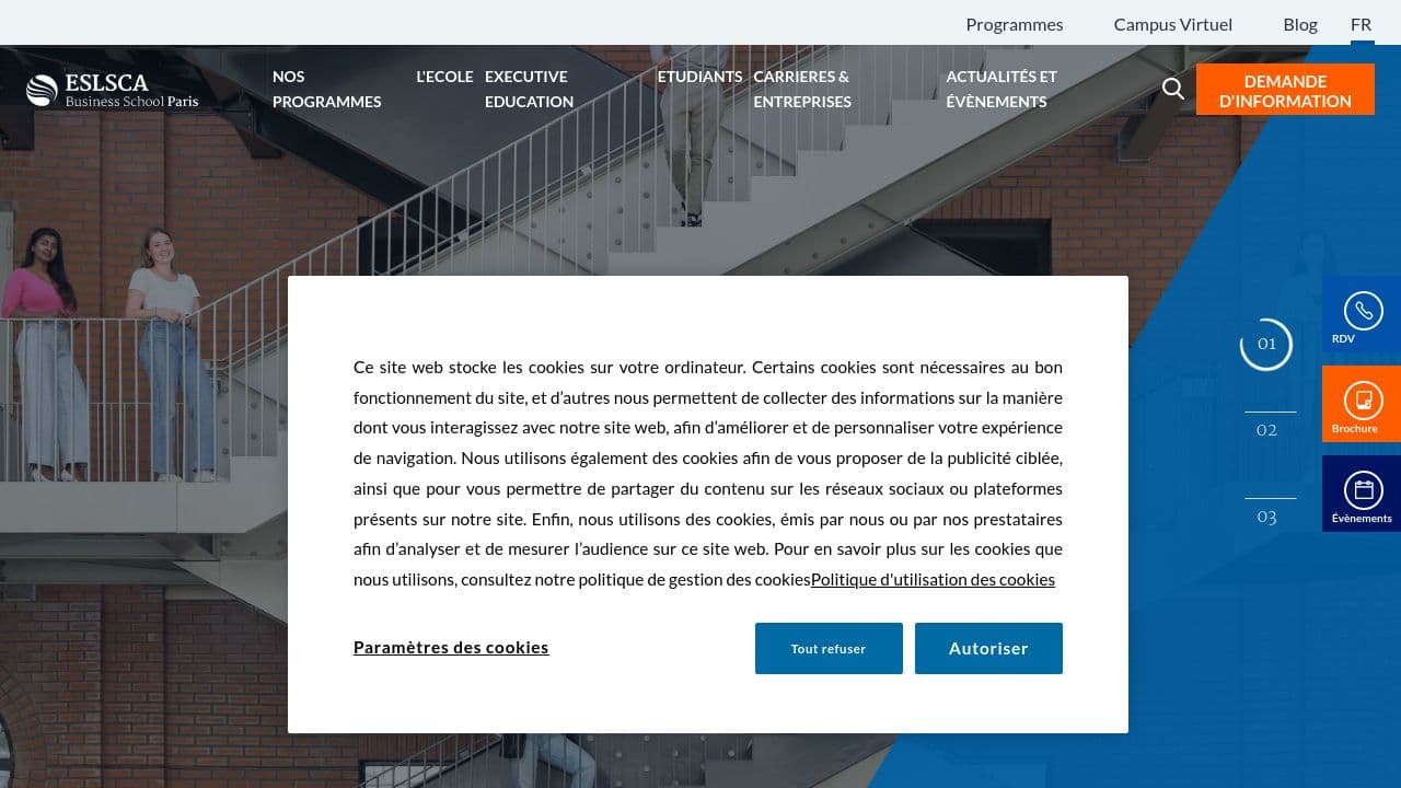 Paris ESLSCA Business School website screenshot