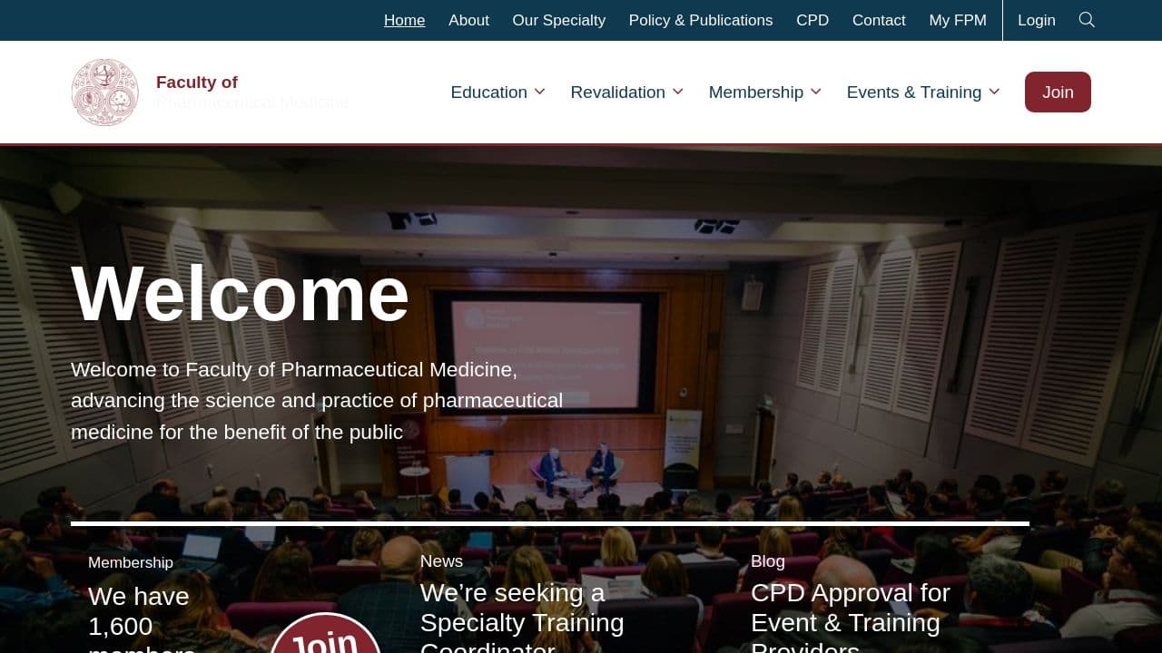 Faculty of Pharmaceutical Medicine website screenshot