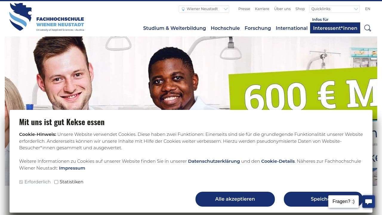 Fachhochschule Wiener Neustadt website screenshot