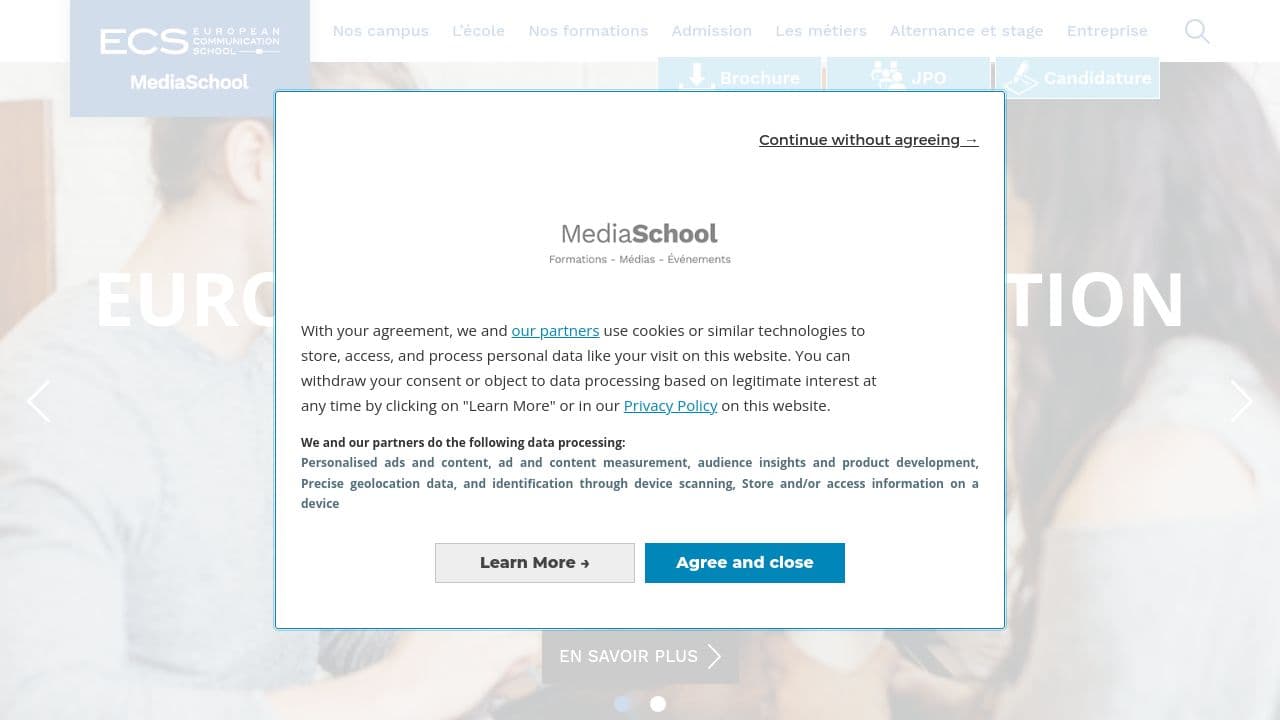 ECS (European Communication School) website screenshot