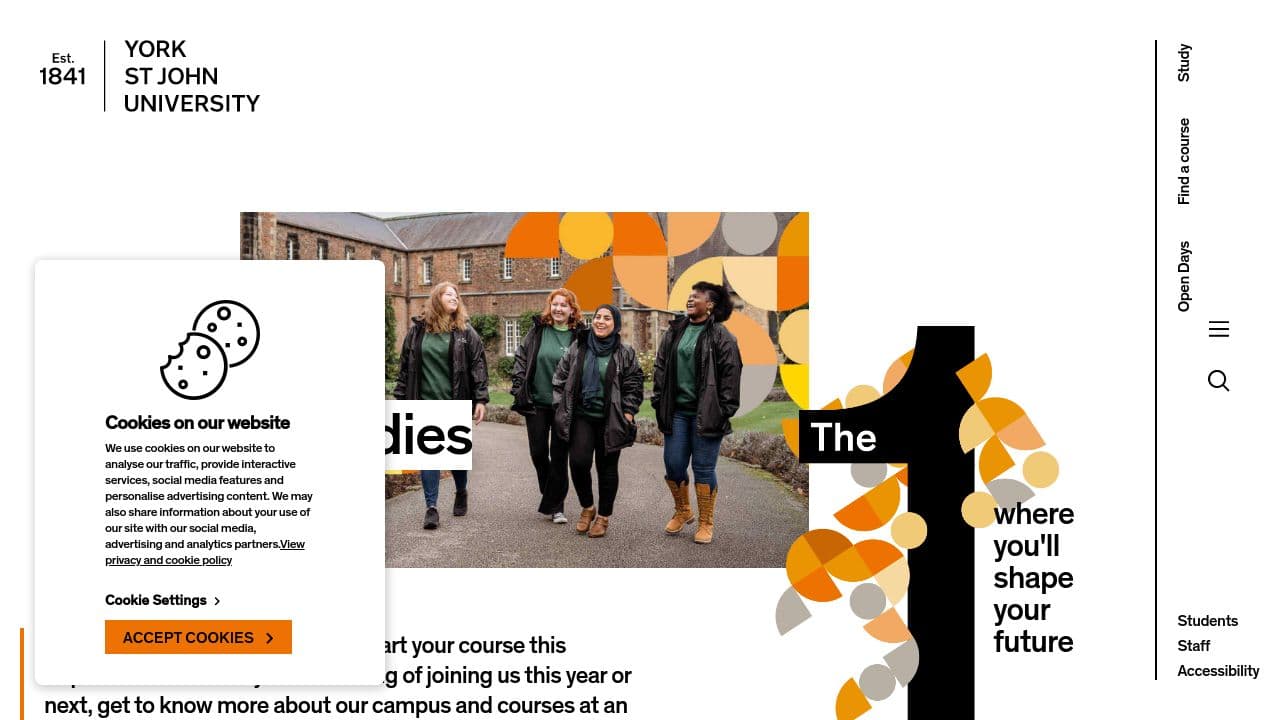 York St John University website screenshot