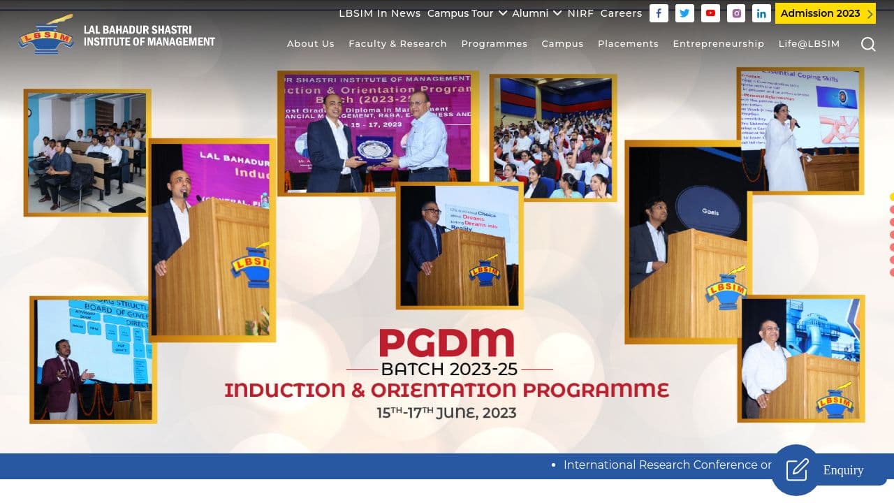 Lal Bahadur Shastri Institute of Management website screenshot