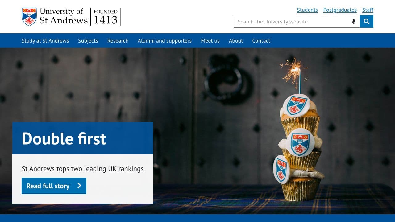 University of St Andrews website screenshot