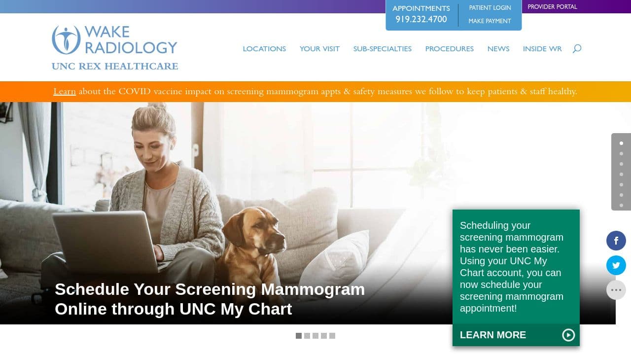Wake Radiology website screenshot