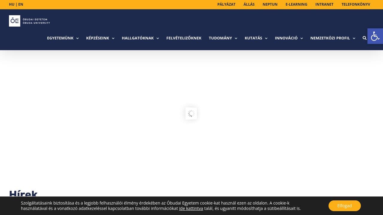 Óbuda University website screenshot