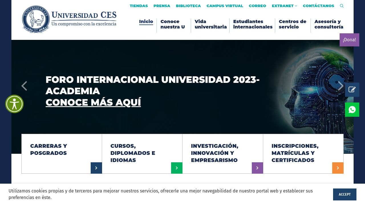 Universidad CES website screenshot