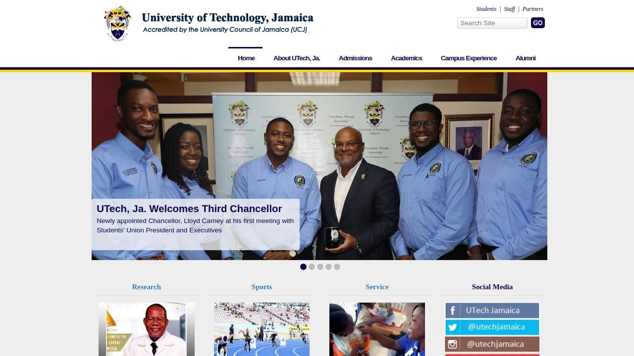 University of Technology, Jamaica website screenshot