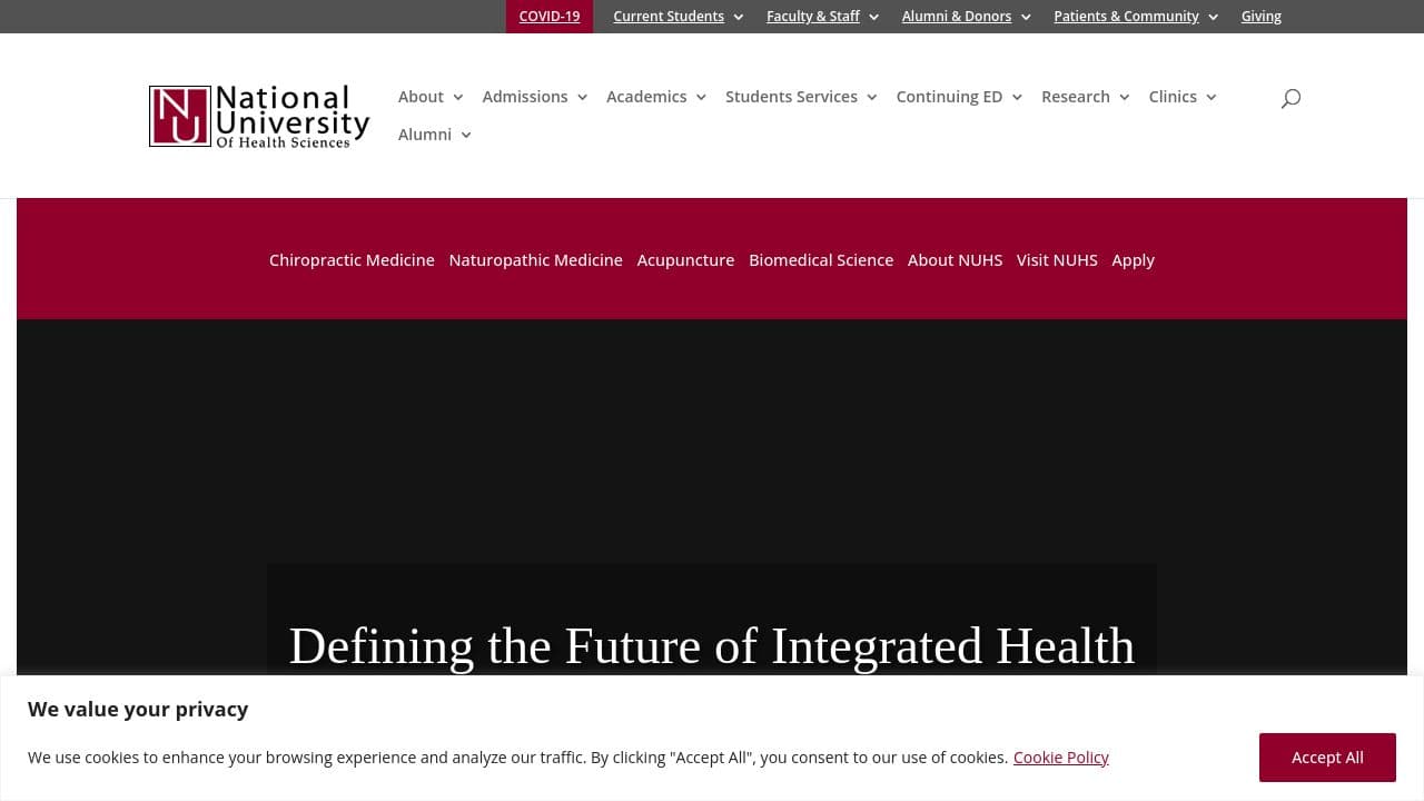 national university of health sciences website screenshot