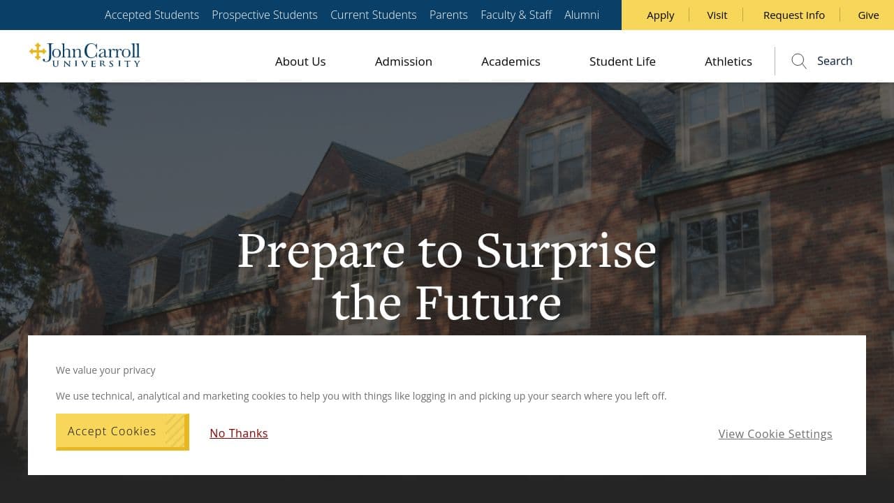 John Carroll University website screenshot