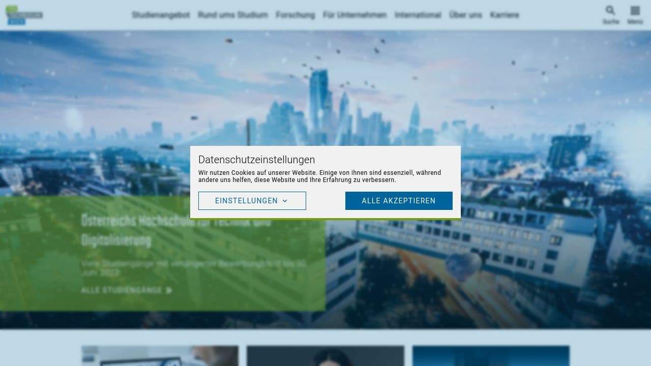 Fachhochschule Technikum Wien website screenshot