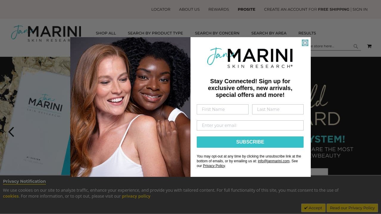 Jan Marini Skin Research website screenshot