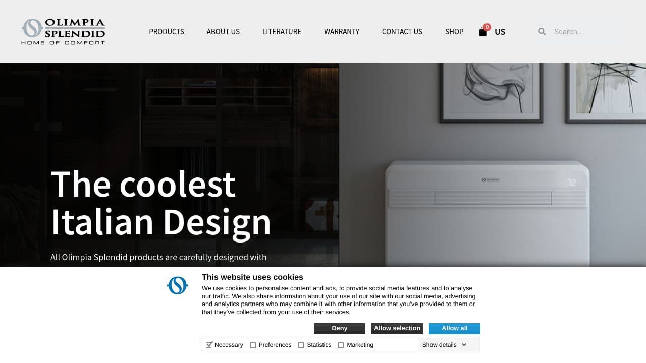 Olimpia Splendid USA  website screenshot
