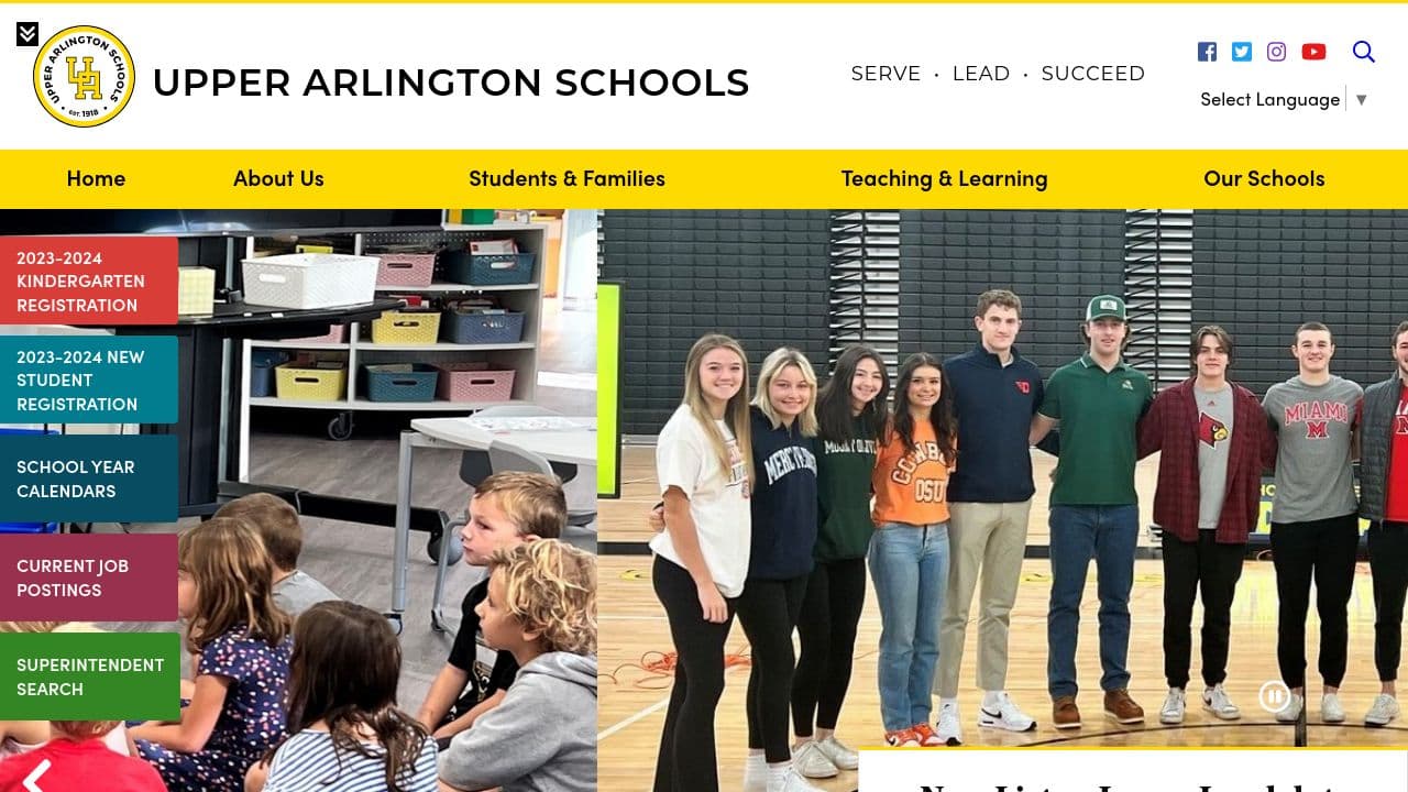 Upper Arlington High School website screenshot