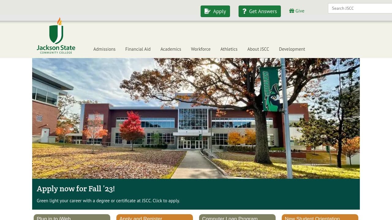 Jackson State Community College website screenshot