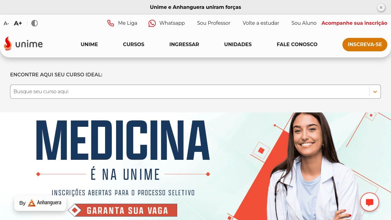 Faculdade UNIME website screenshot