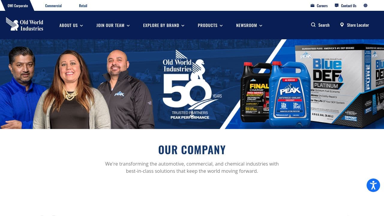 Old World Industries website screenshot