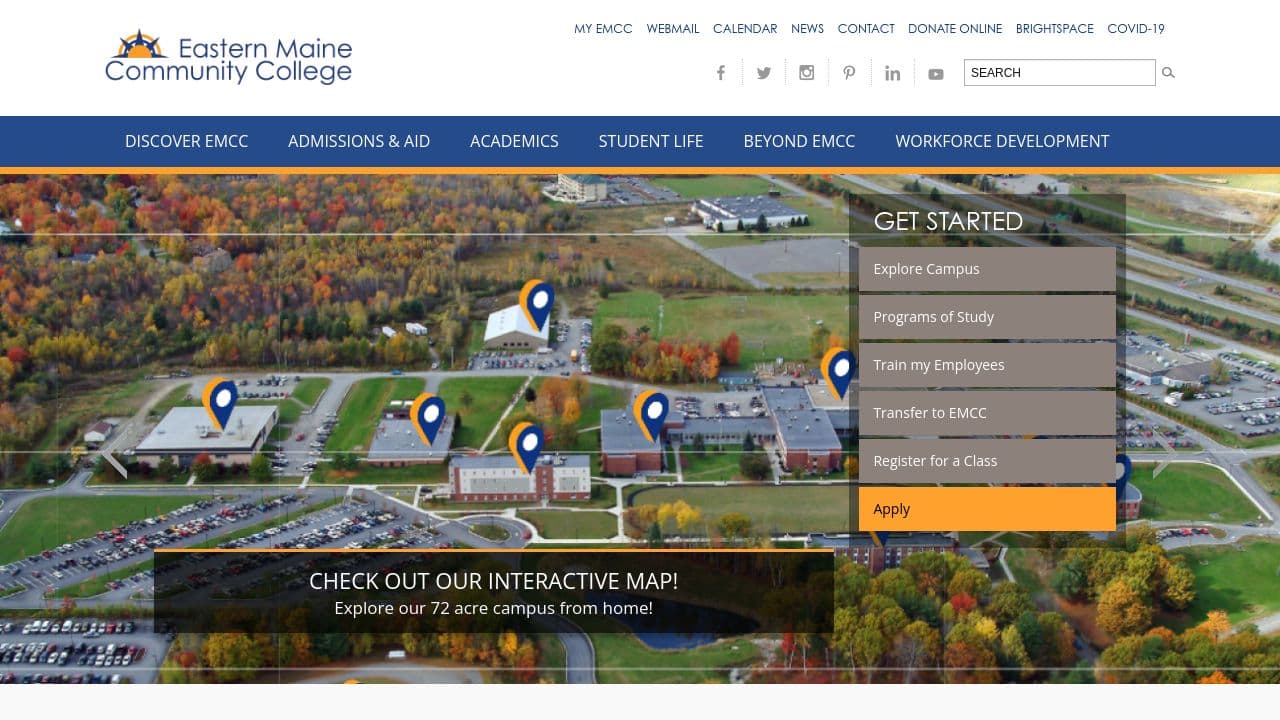 Eastern Maine Community College website screenshot
