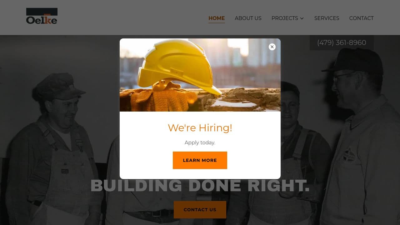 Oelke Construction Company website screenshot