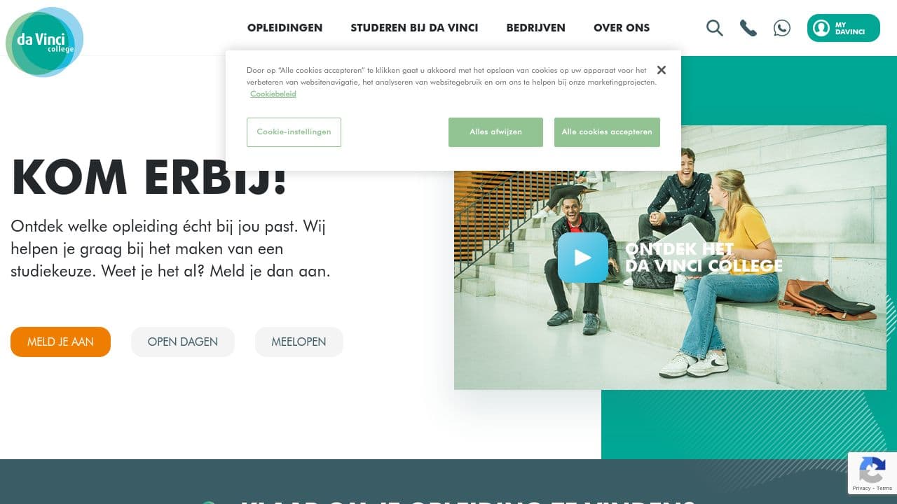 Da Vinci College Dordrecht website screenshot