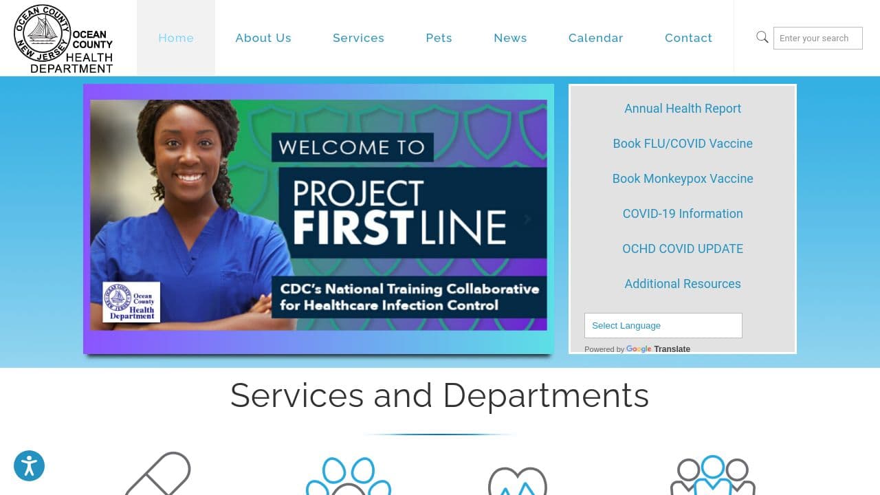 Ocean County Health Department website screenshot