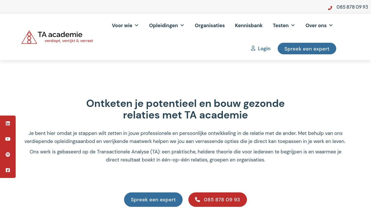 TA academie website screenshot