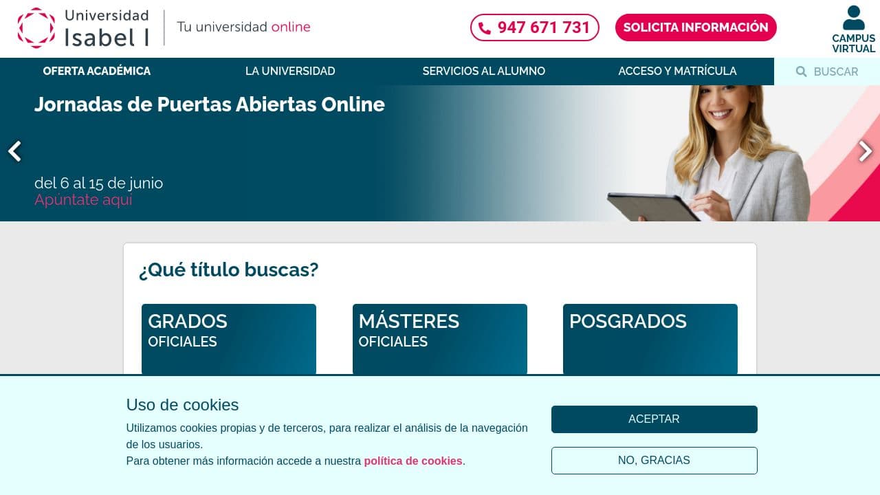 Universidad Isabel I website screenshot