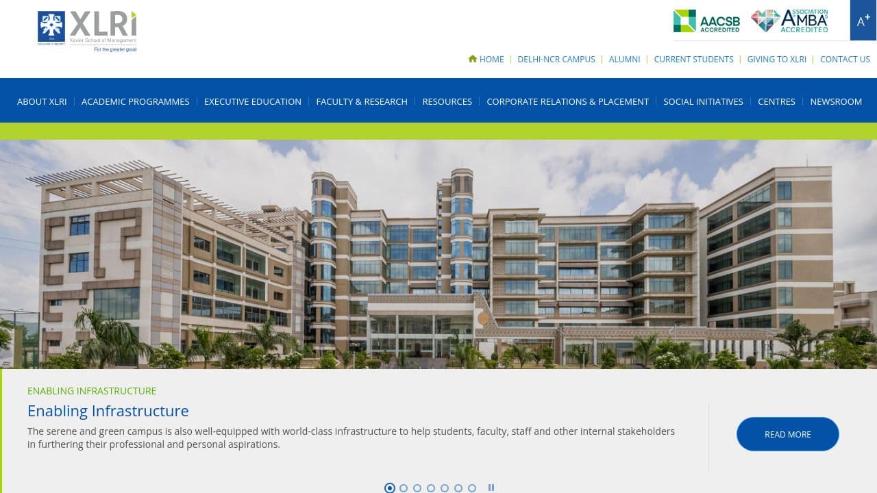 XLRI Jamshedpur website screenshot