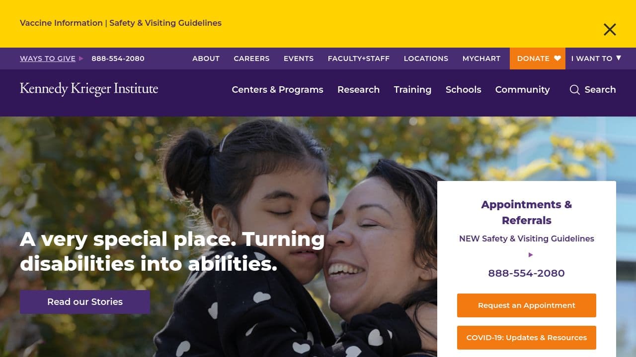 Kennedy Krieger Institute website screenshot