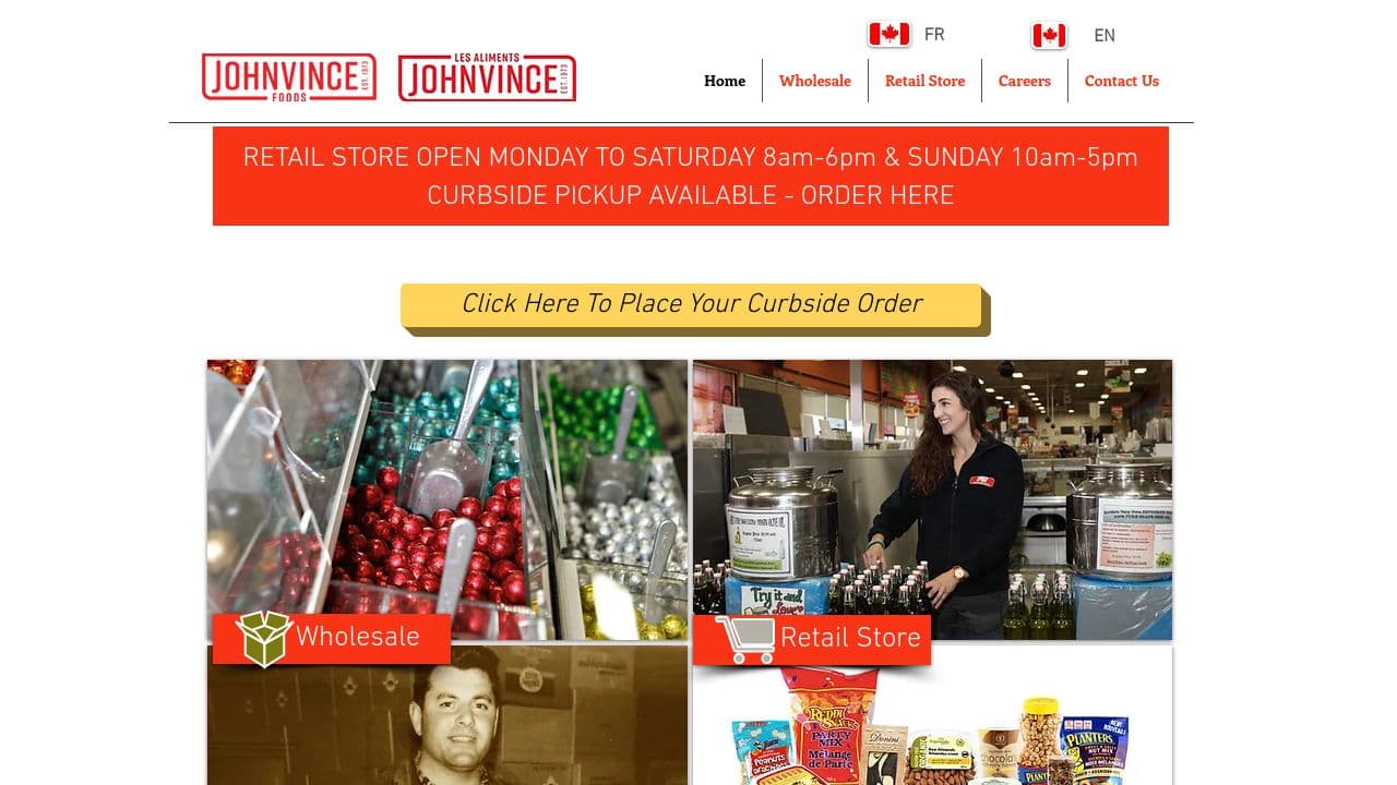 Johnvince Foods website screenshot