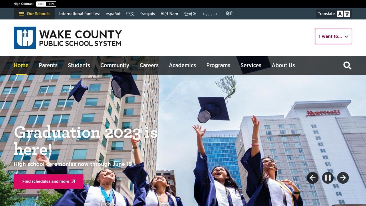 Wake County Public School System website screenshot