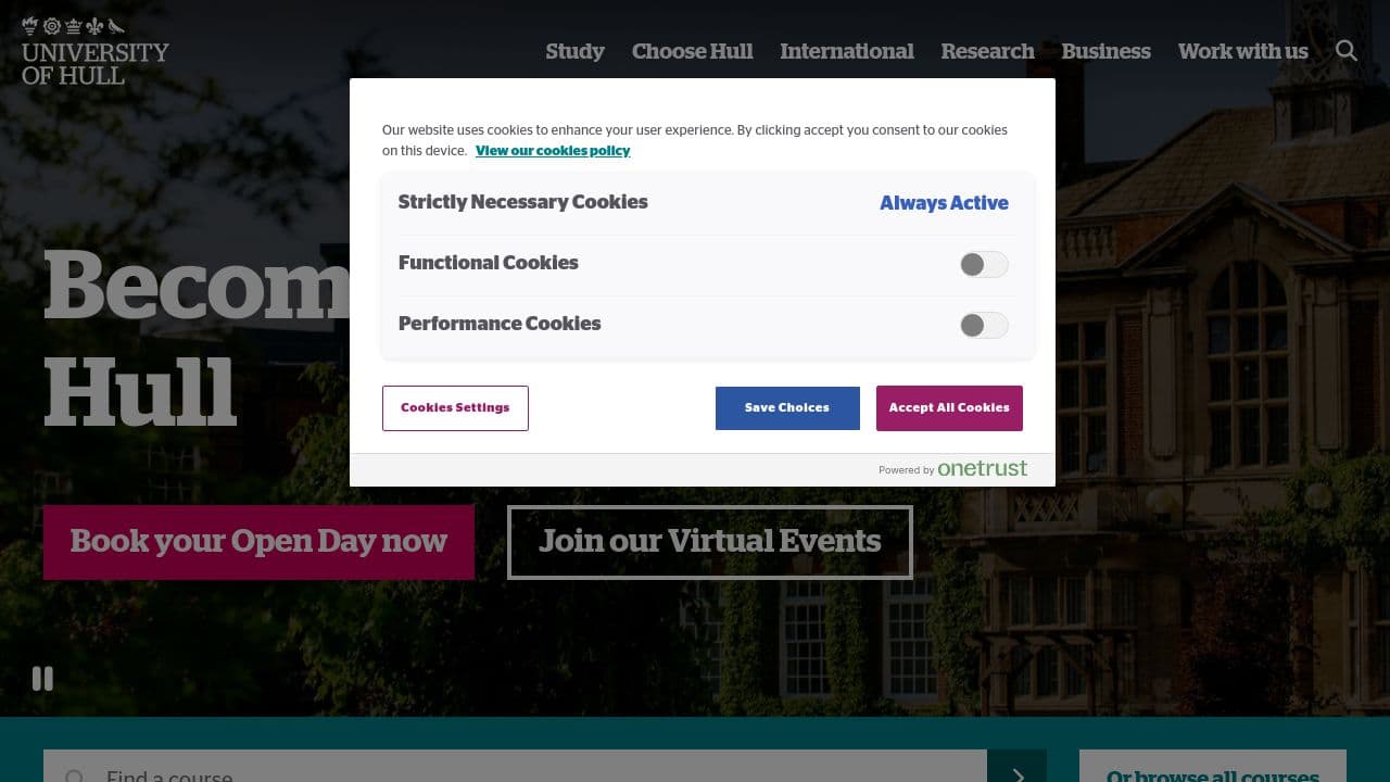 University of Hull website screenshot