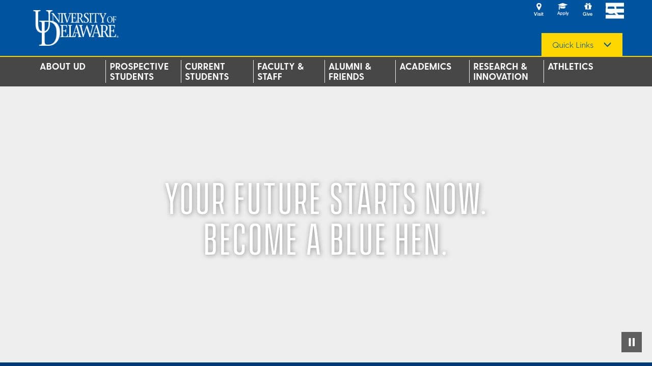 University of Delaware website screenshot
