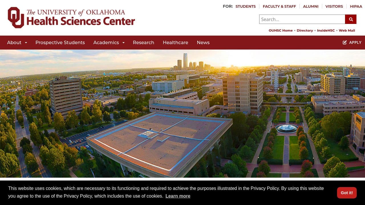 University of Oklahoma Health Sciences Center website screenshot