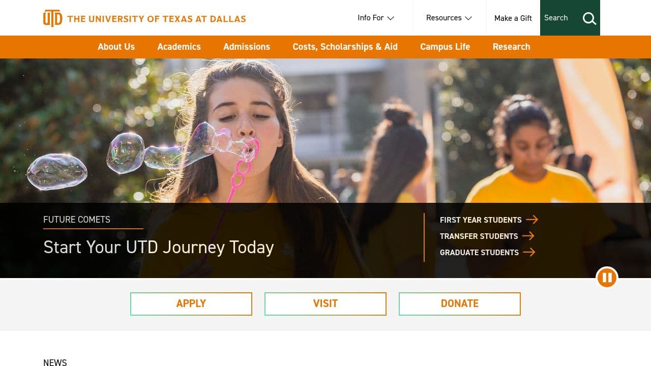 Naveen Jindal School of Management, UT Dallas website screenshot