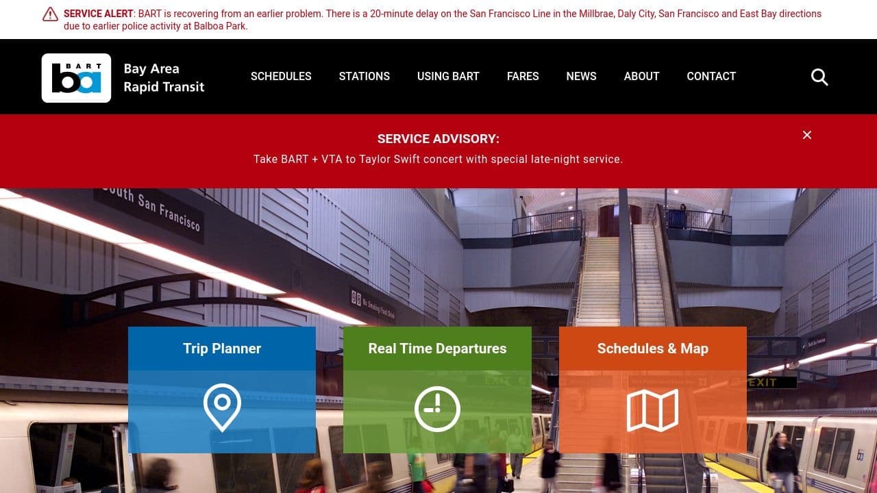 BART website screenshot