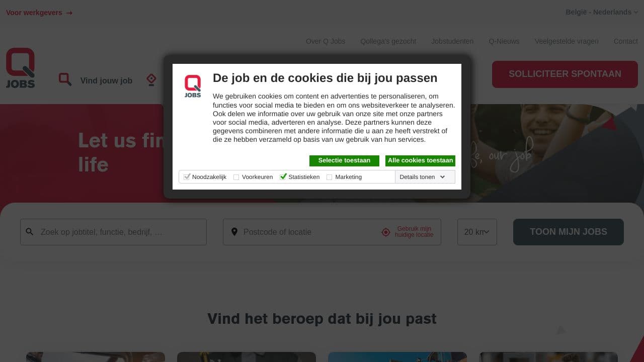Q Jobs website screenshot