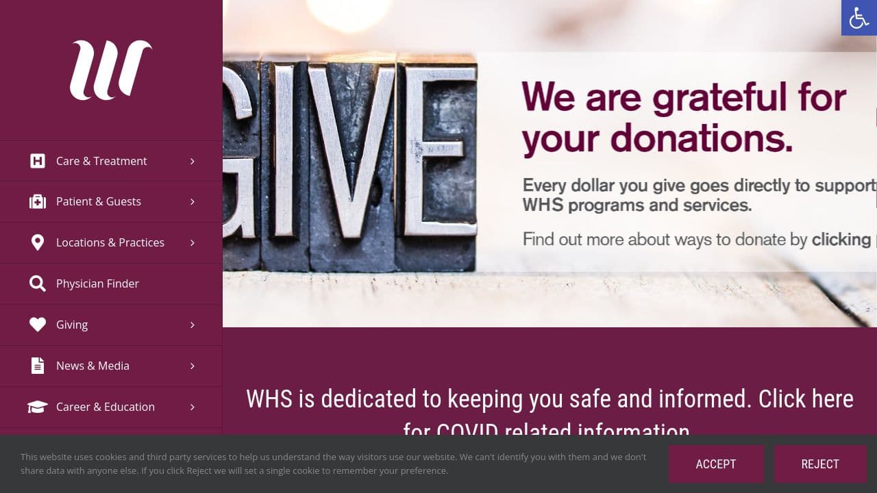 Washington Health System website screenshot