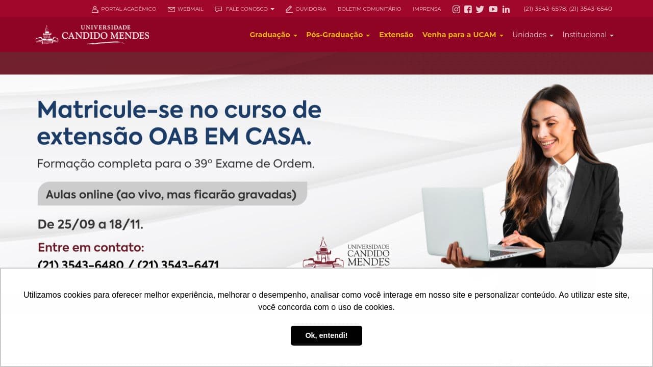 Universidade Candido Mendes website screenshot