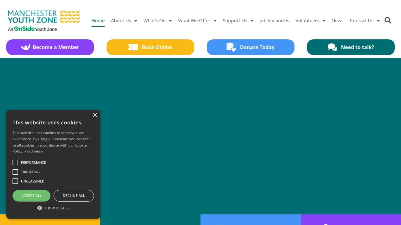 Manchester Youth Zone website screenshot