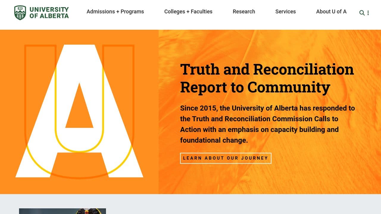 University of Alberta website screenshot