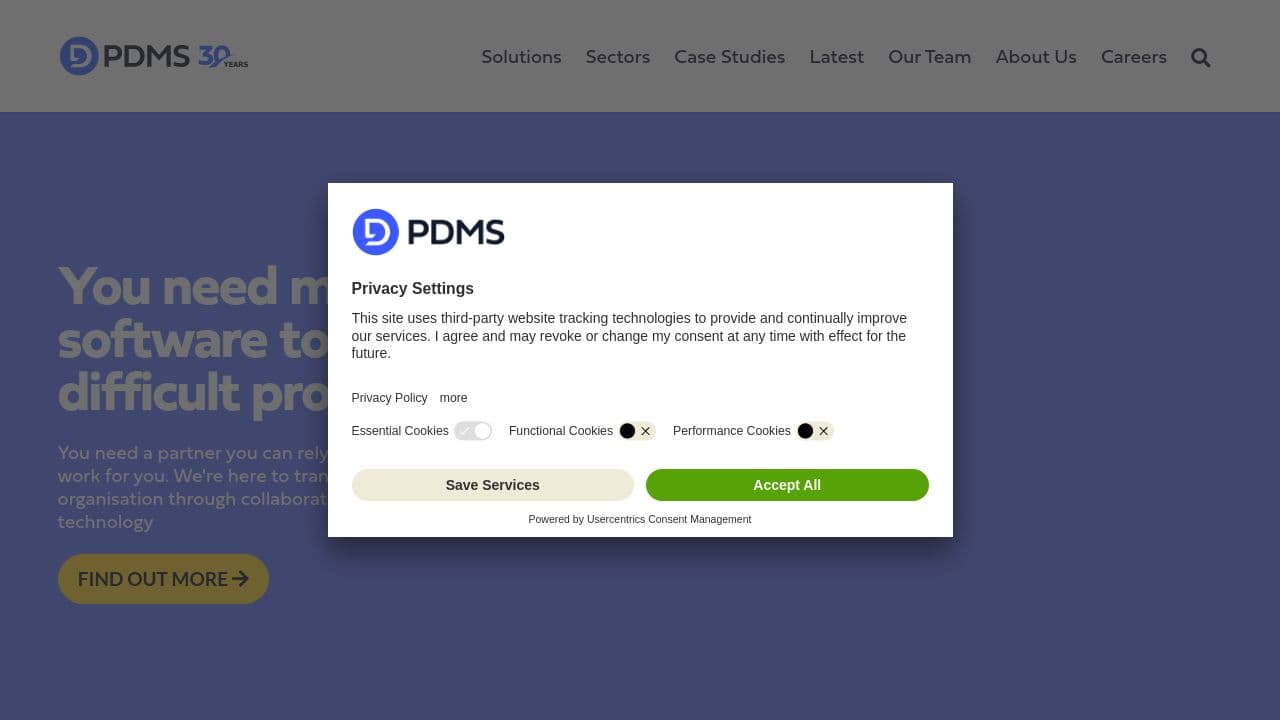 PDMS website screenshot