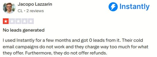 bad review about Instantly.ai poor leads and no refund